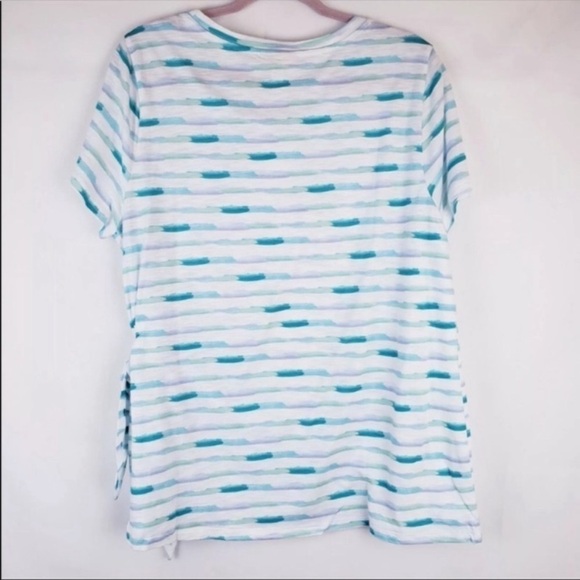 NEW Style & Co Plus Size Tee Shirt Short Sleeve Side Tie Teal White Stripe 2X - Picture 3 of 7